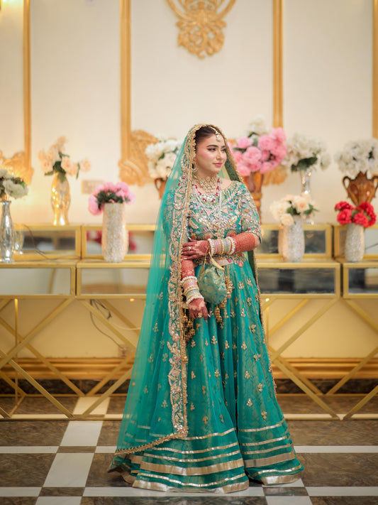 Elegance in Emerald: Custom Mehndi Ensemble