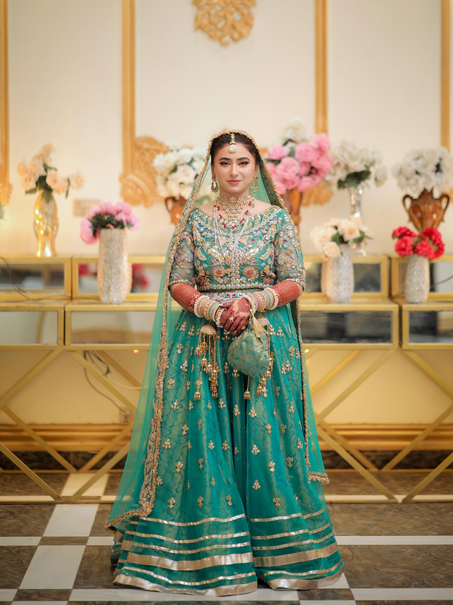 Elegance in Emerald: Custom Mehndi Ensemble