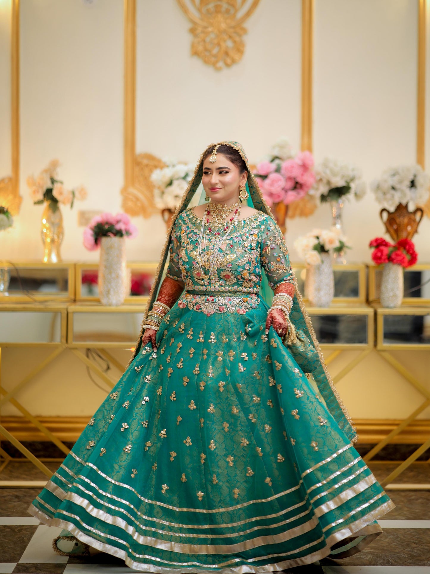 Elegance in Emerald: Custom Mehndi Ensemble