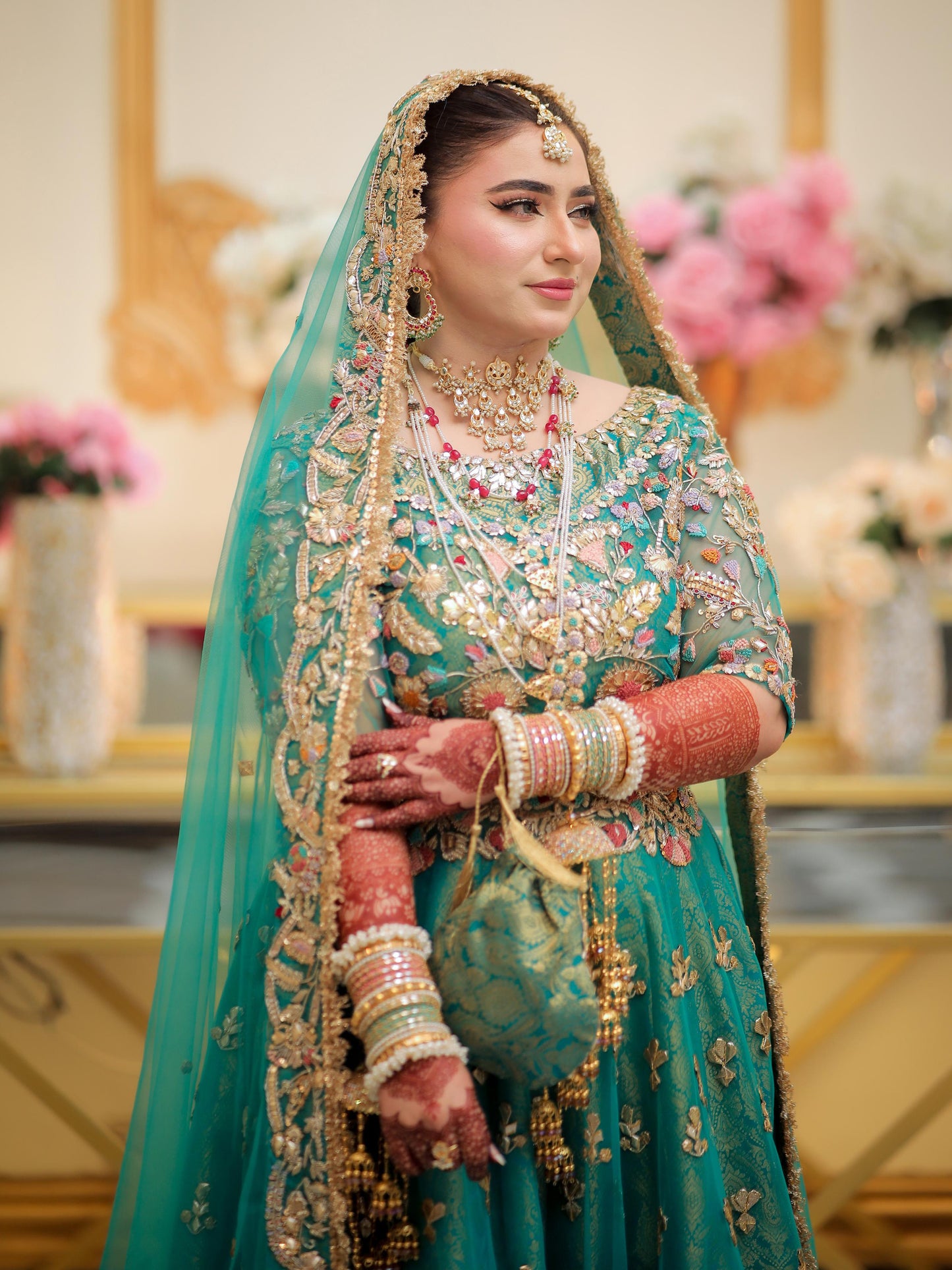 Elegance in Emerald: Custom Mehndi Ensemble