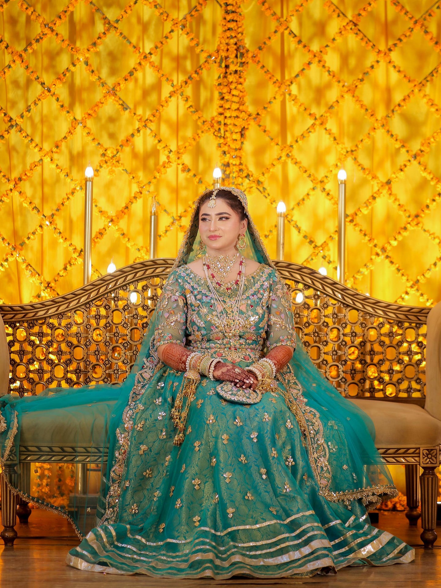 Elegance in Emerald: Custom Mehndi Ensemble