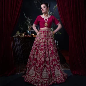 Stunning Dark Red Bridal Lehenga